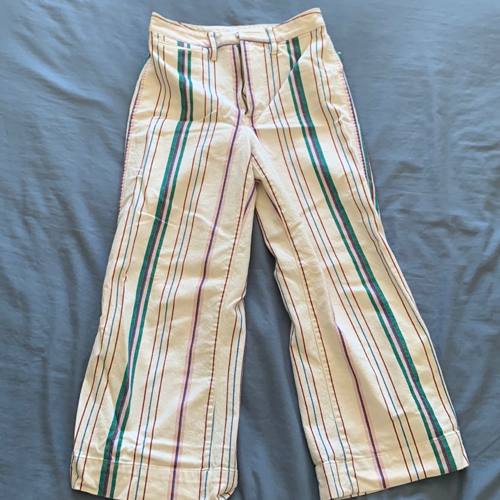 Madewell Wide-Leg Crop Pants in Pink Stripe Size 26